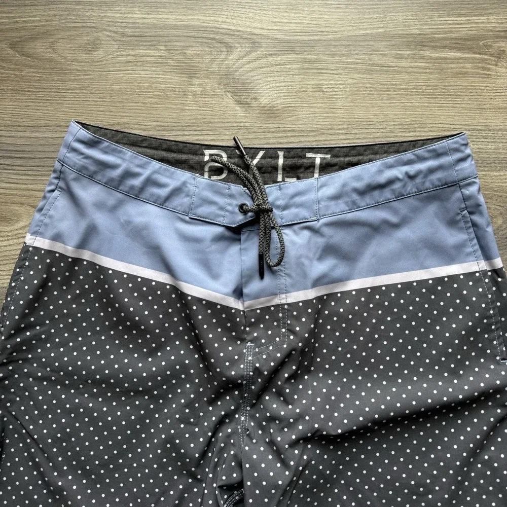 BYLT Coastal Board Shorts Blue‎ Black Dot Lightweight Pockets Swim Mens L